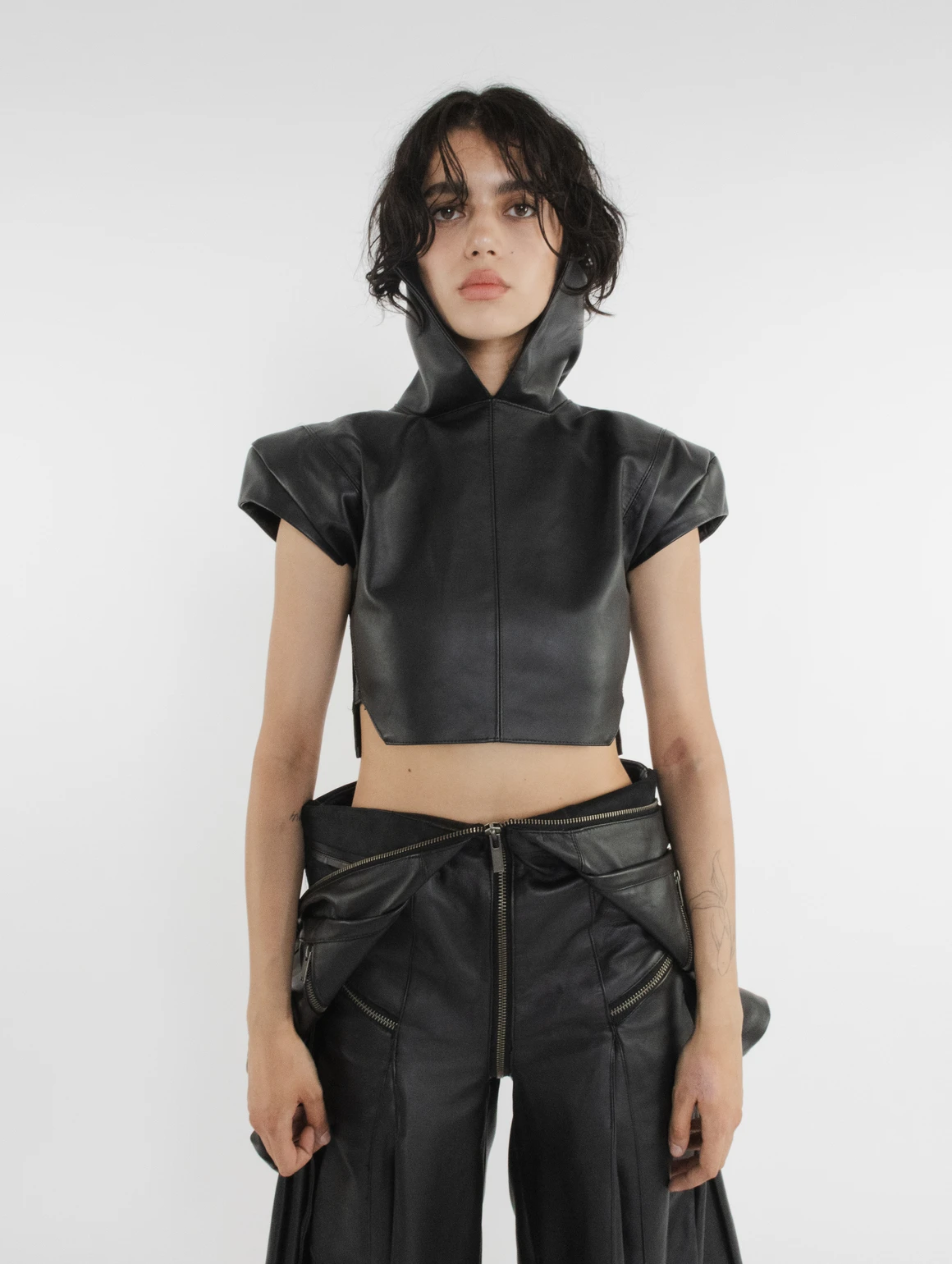 Leather Long Collar Top